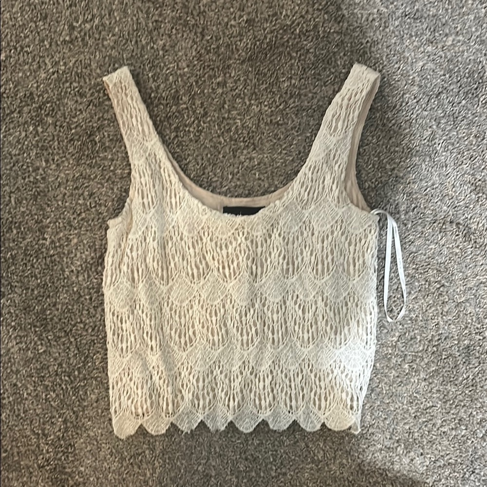 MINKPINK Cream Ribbed Cropped Tank Top